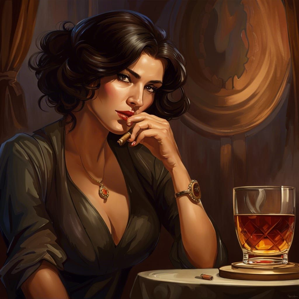 Italian Woman with Whiskey: Art Nouveau Portrait