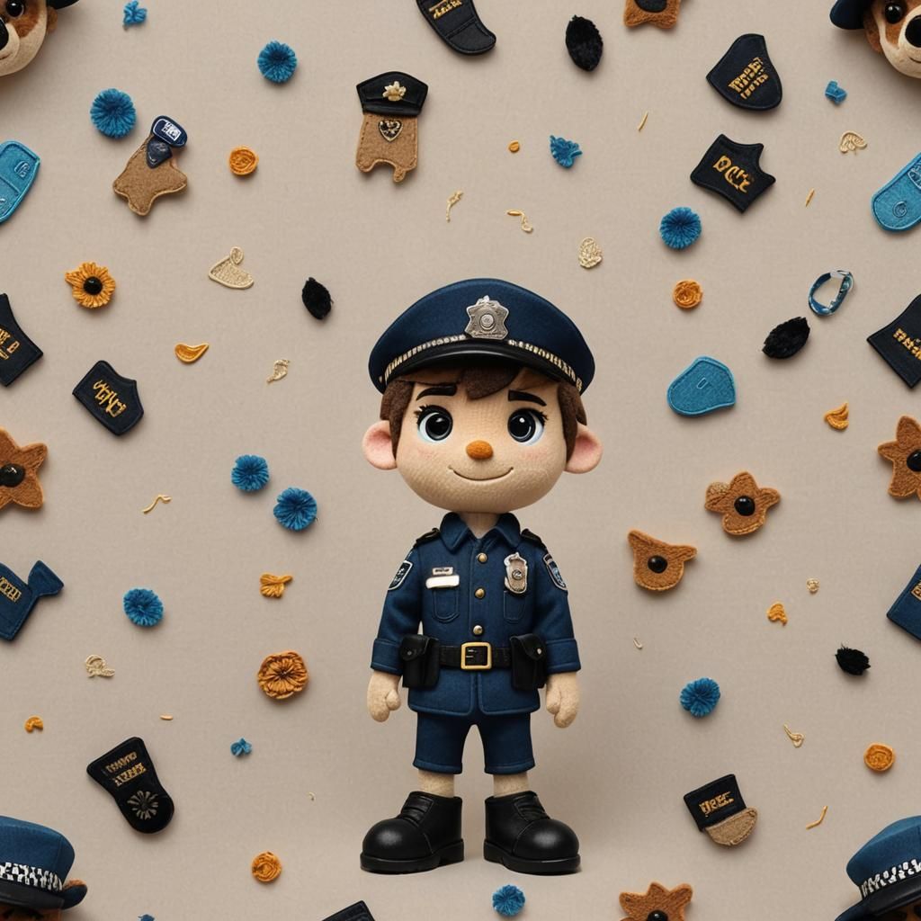 Plush Toy Police Officer in Whimsical 3D Style