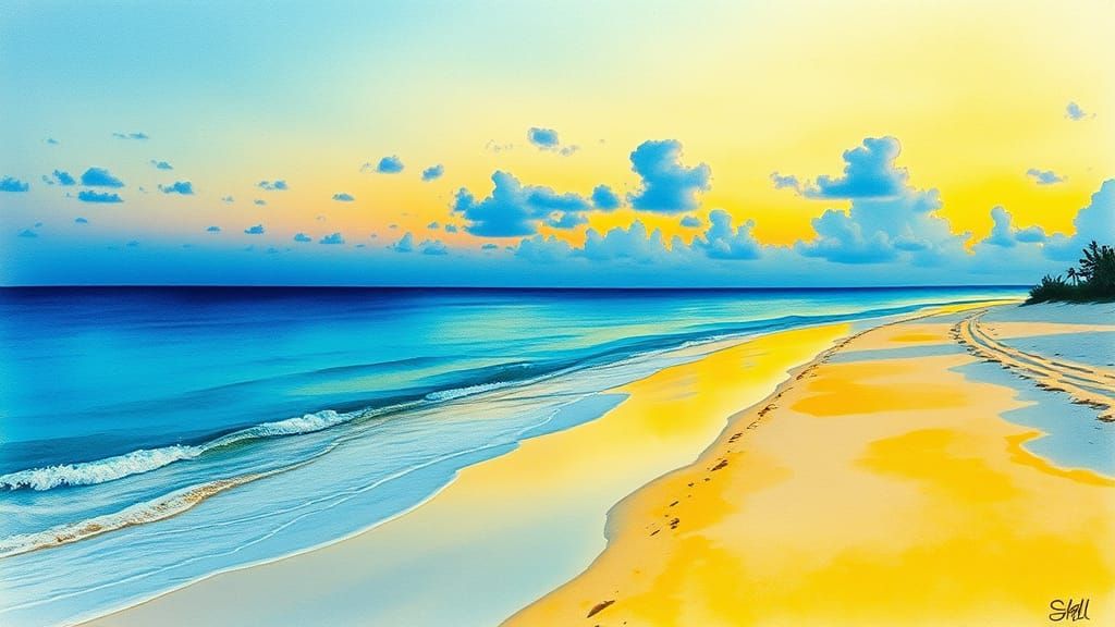 Vibrant Alcohol Ink Beachscape at Sunset