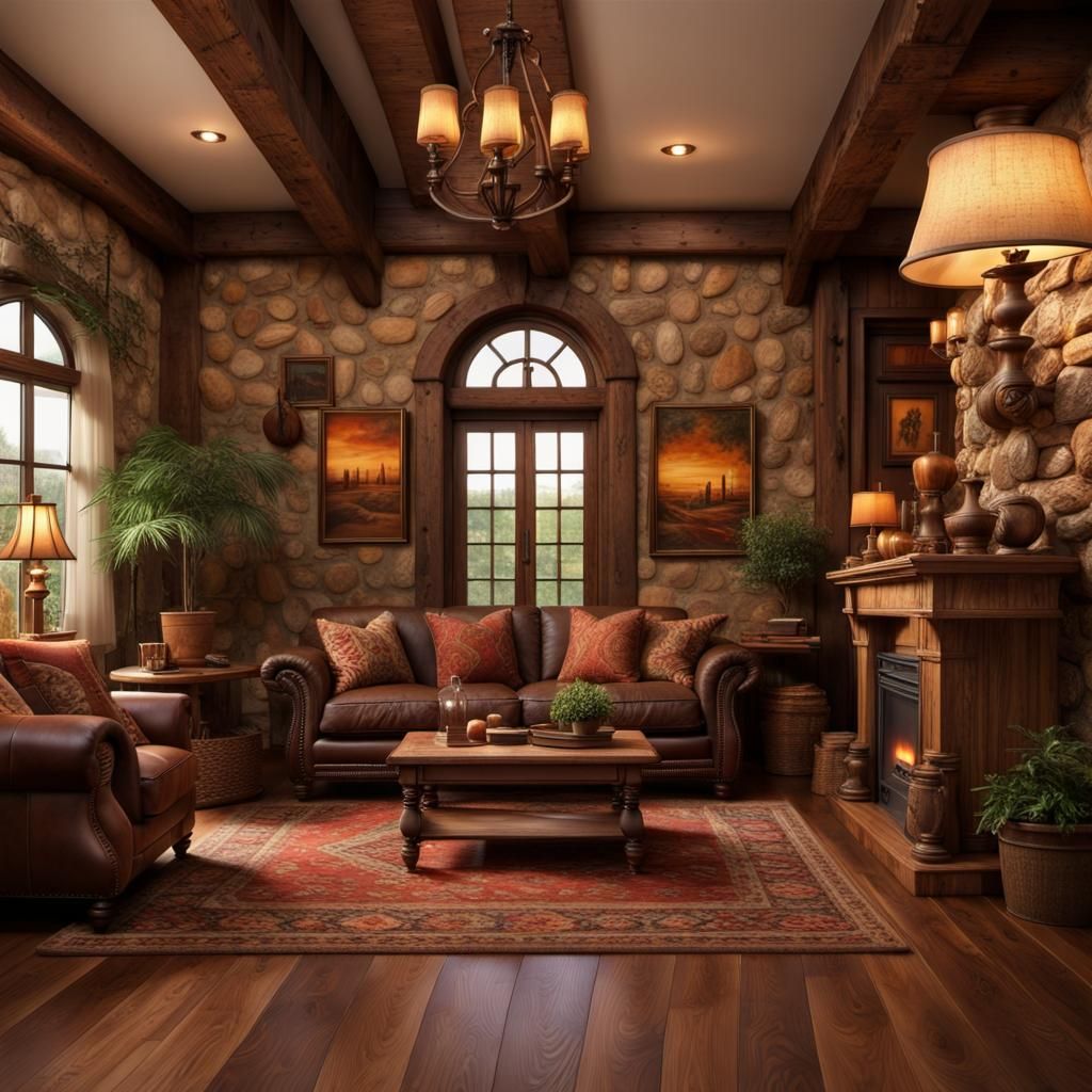 Cozy Rustic Living Room in Digital Matte Painting