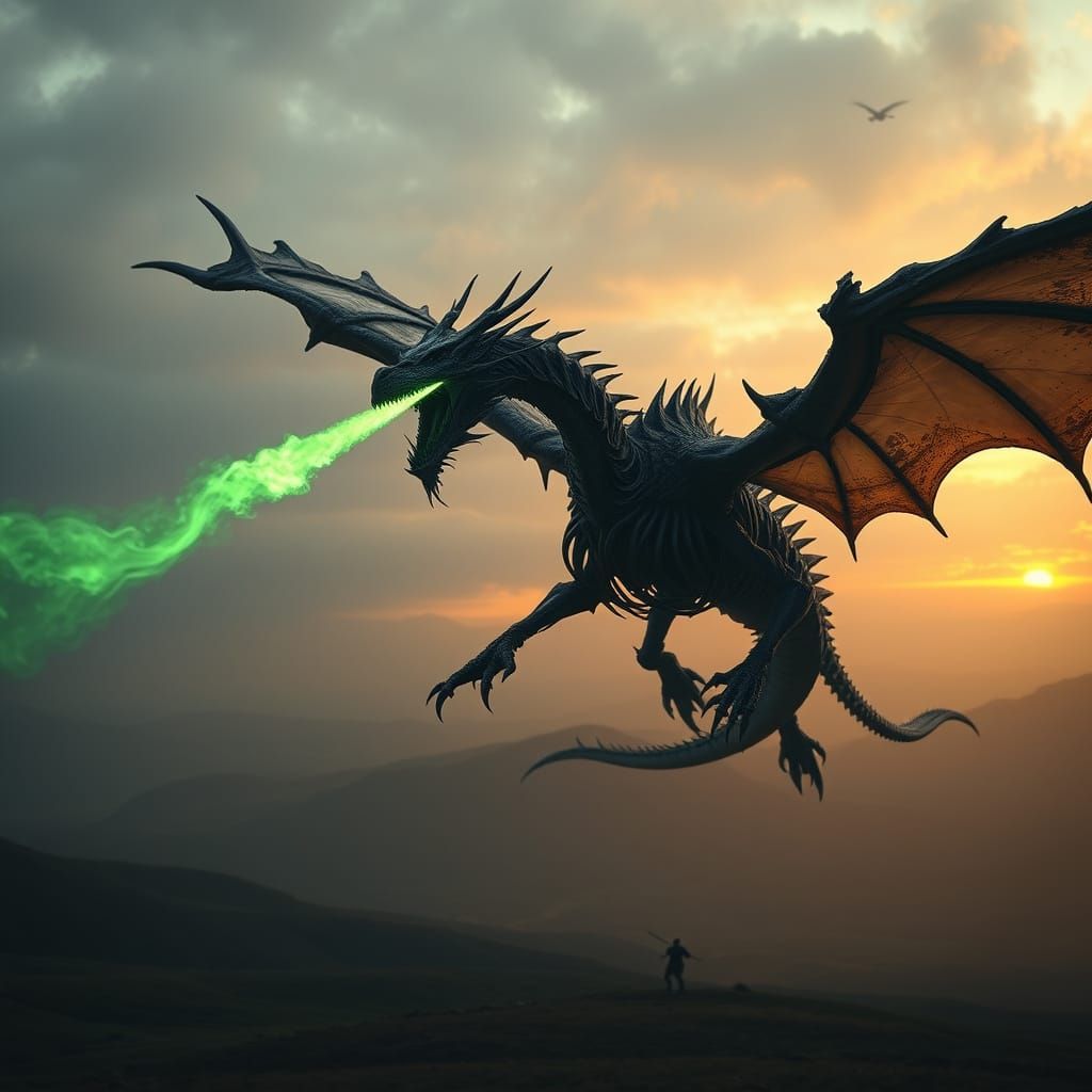 Undead Flying Dragon in Hyperrealistic Style
