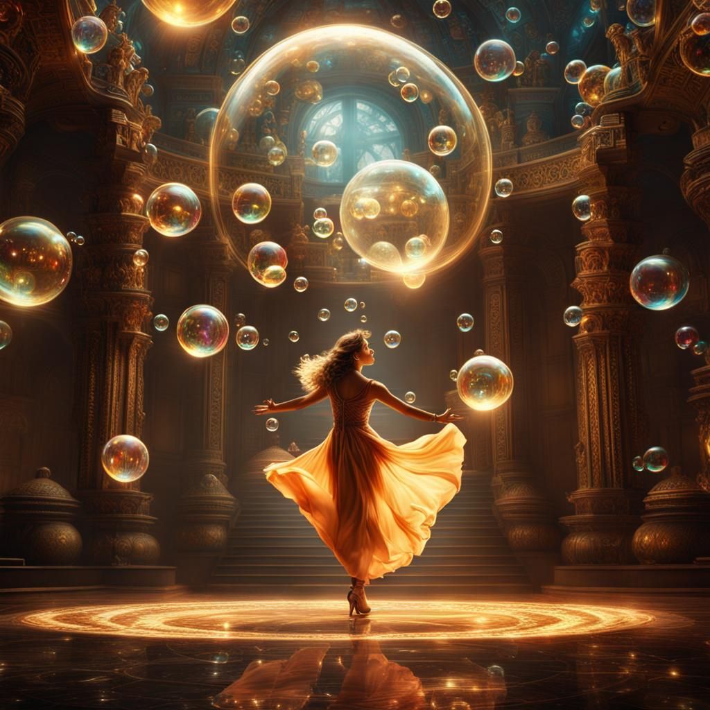 Woman Dancing Through Life in Electric Orbs