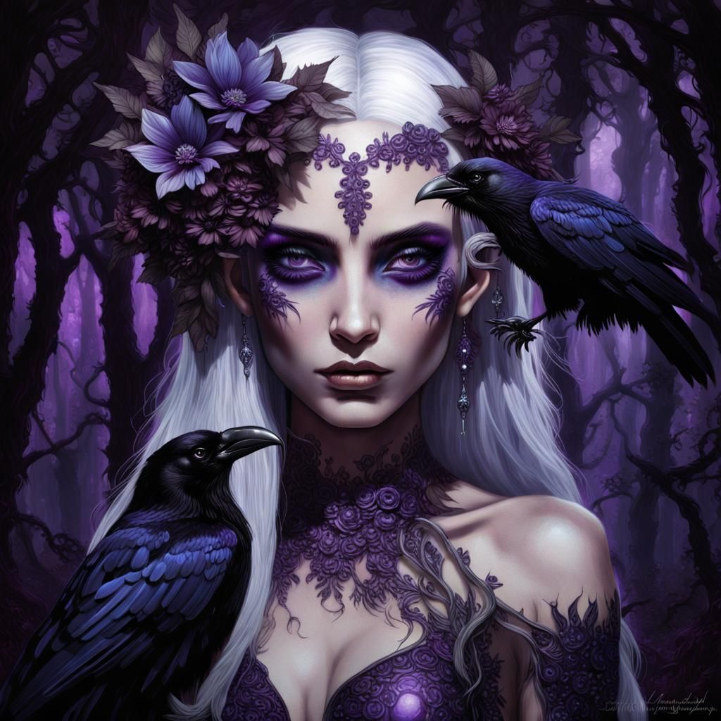 Eerie Dark Fantasy Elf with Bioluminescent Flowers