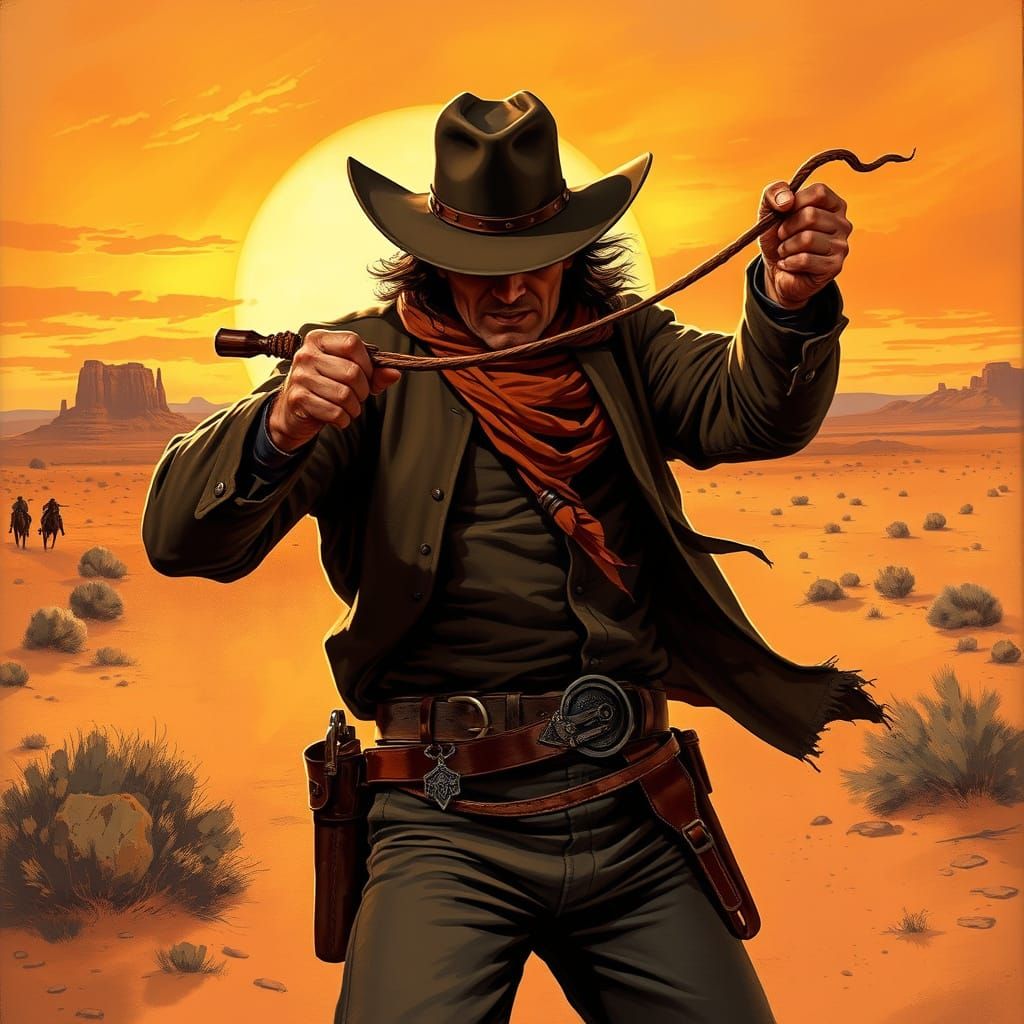 Sunset Plains Whip Cracking in Retro-Futurist Style