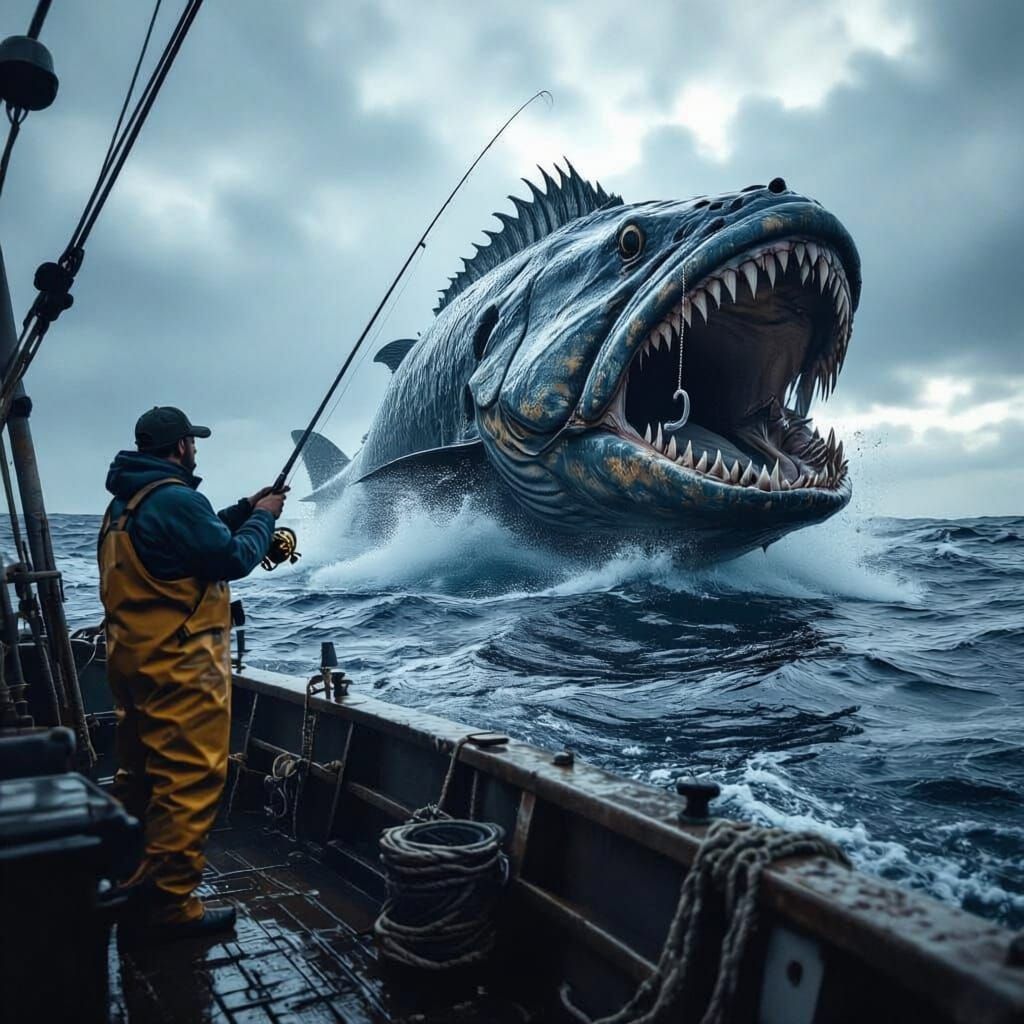 Fisherman Hooks Dunkleosteus From Large Boat