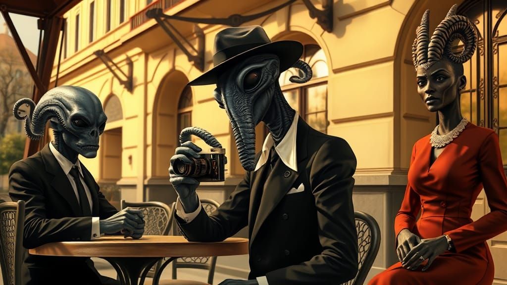 Alien in 1940s Paris: Surrealist Dreamscape