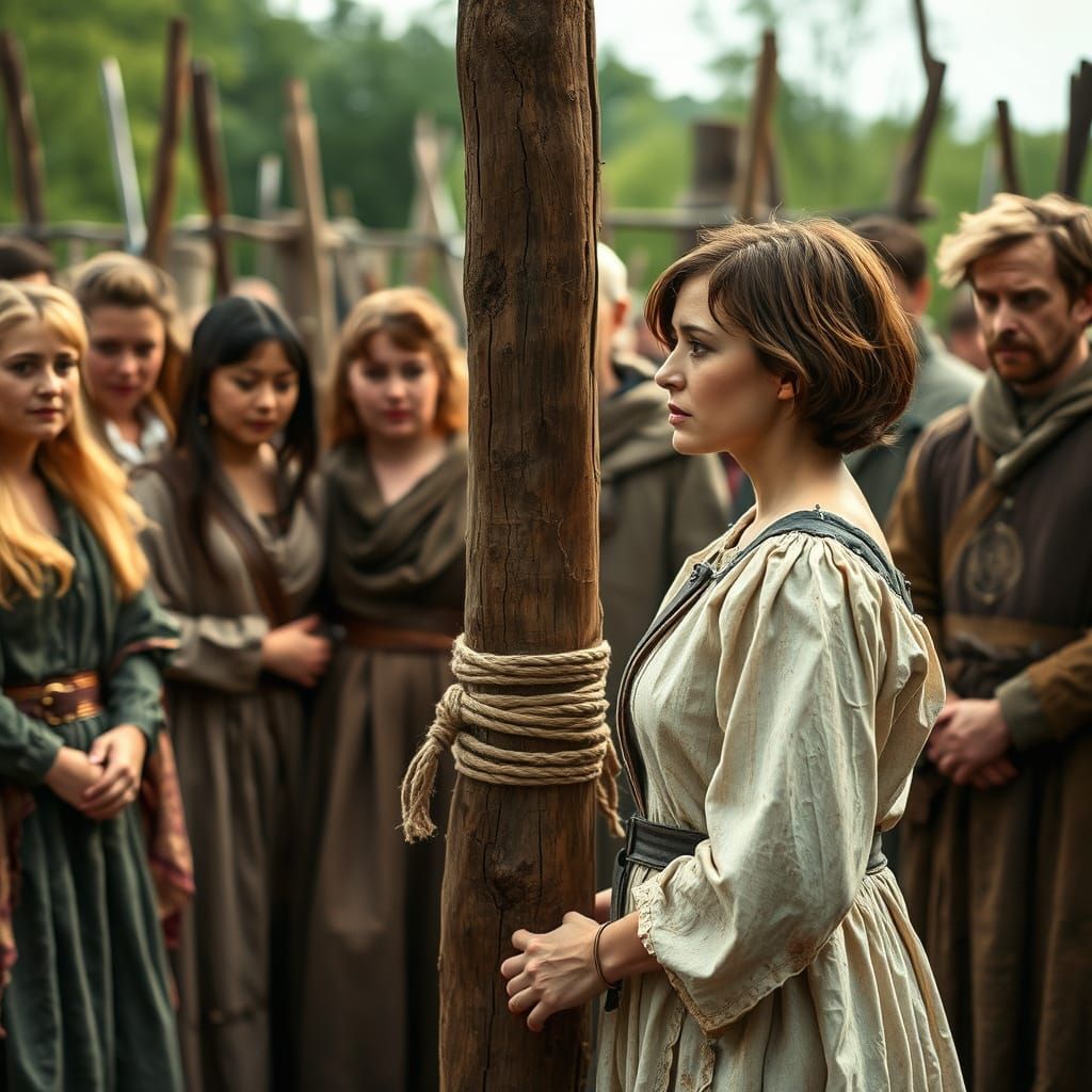 Medieval Scene of Joan of Arc Bound to Wooden Post