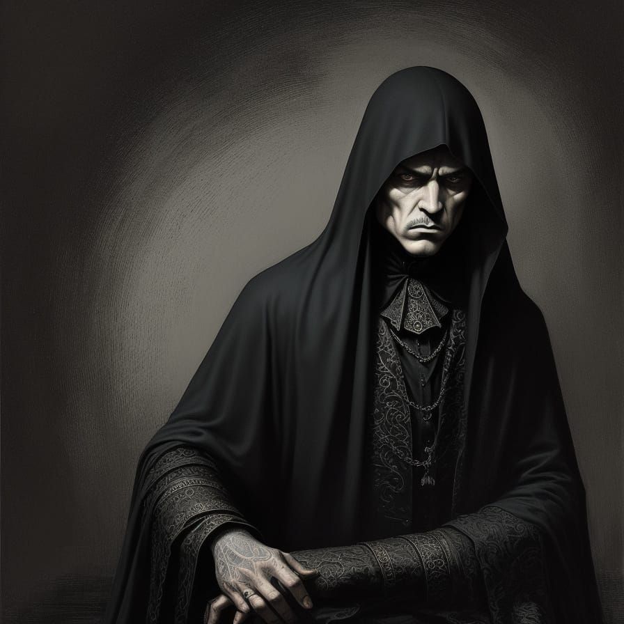 Mysterious Cloaked Figure in Gothic Portrait