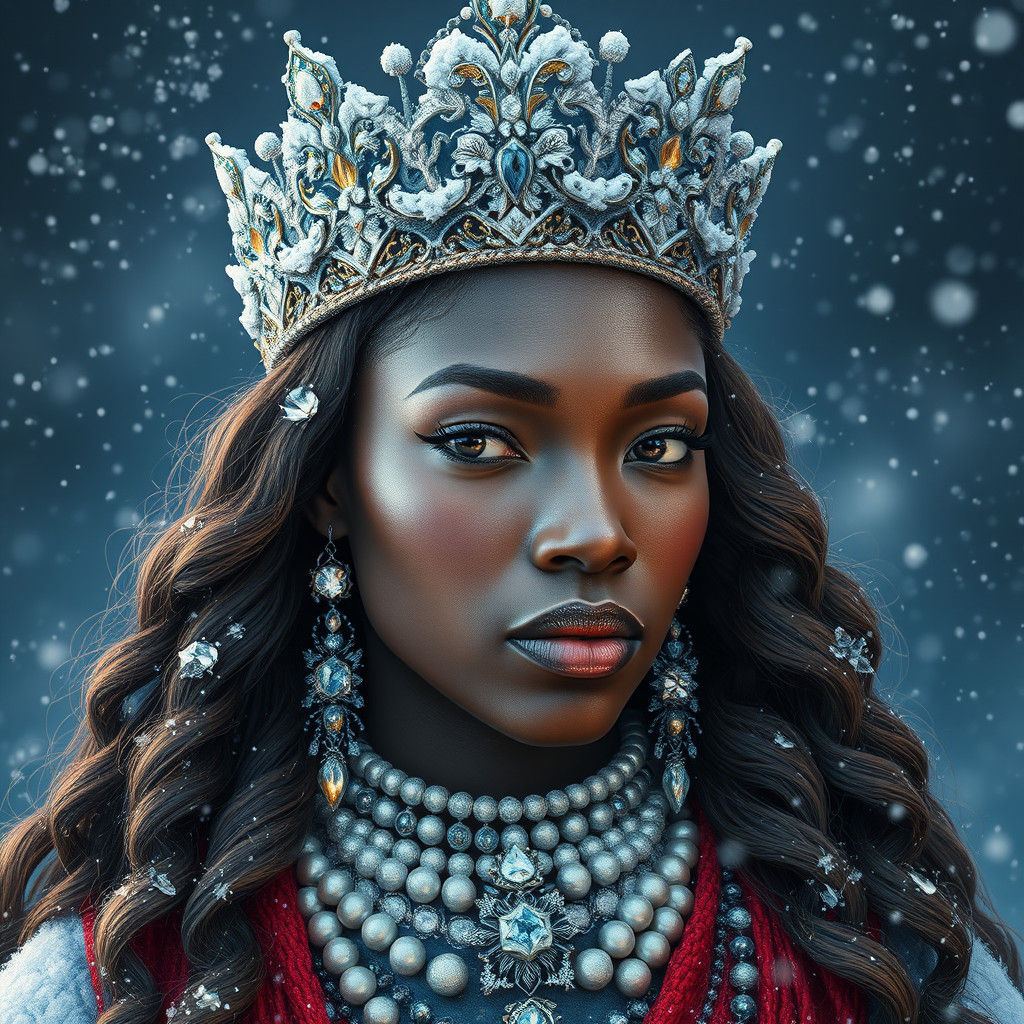 Regal African Snow Goddess Portrait in Matte Painting Style