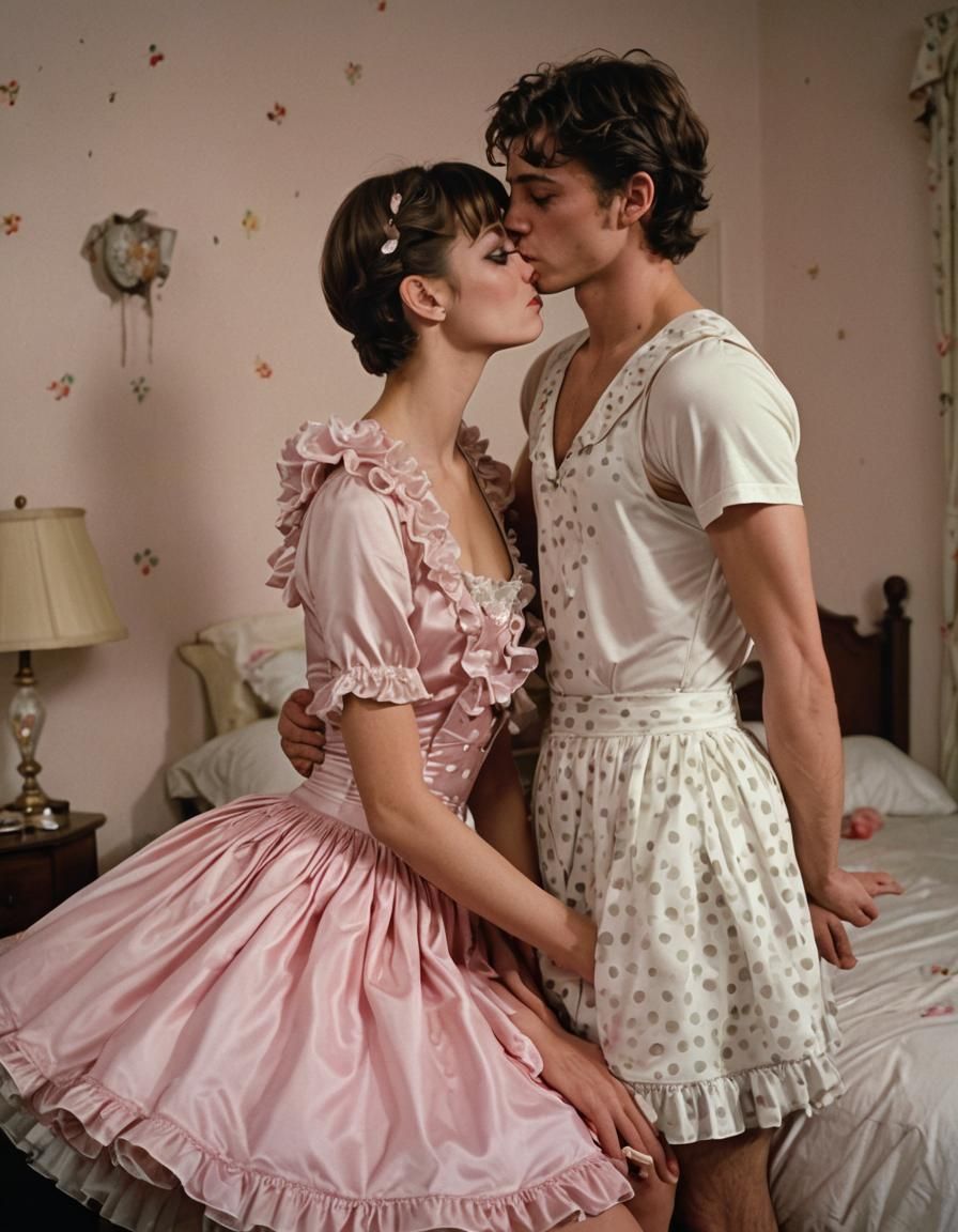 Crossdressed Teen Kisses Girl in Bedroom: Cinematic Film Sti...