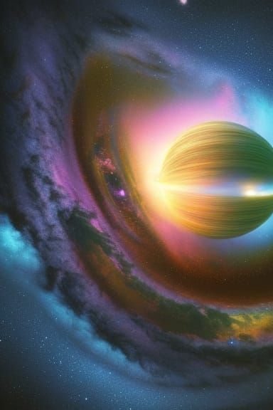 Cosmic Black Hole Postage Stamp in Surreal Realism