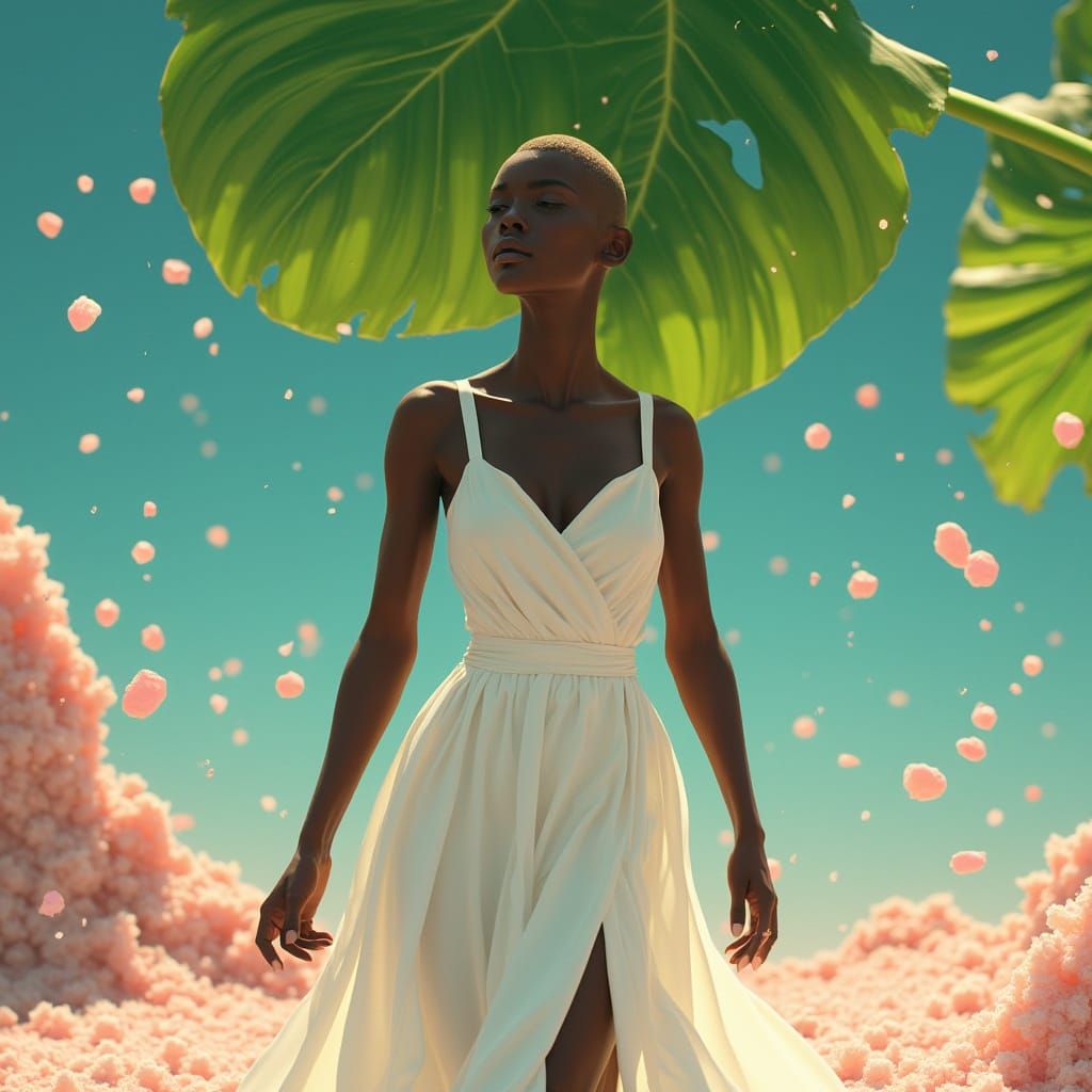 Surreal Goddess of Whimsy in Emerald Oasis