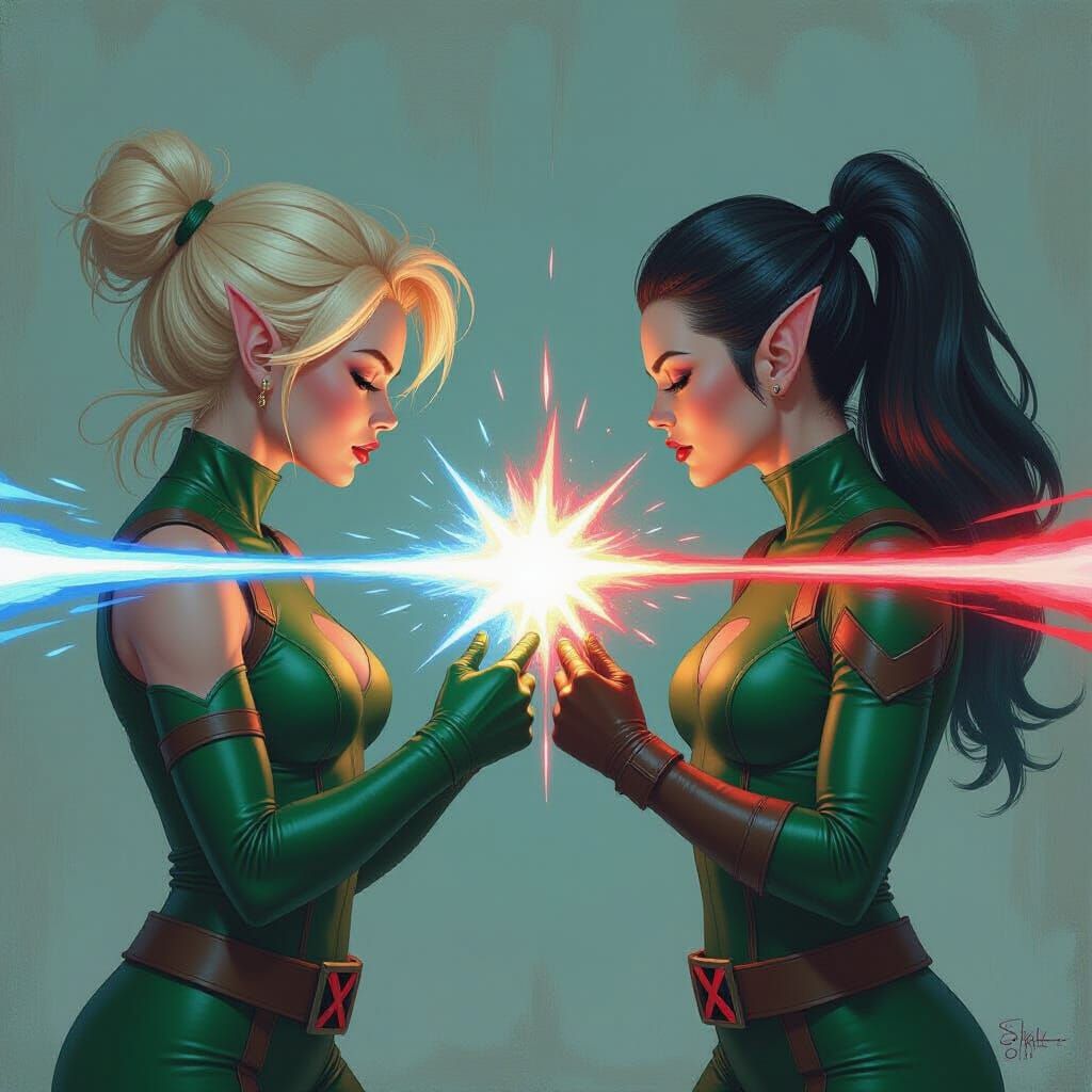 Elven X-Men Clash in Fantasy Oil Painting