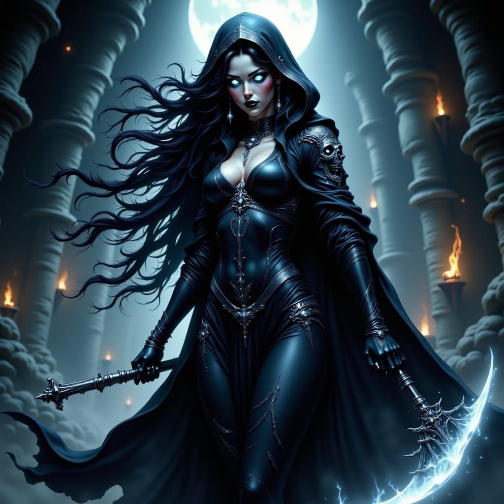 Dark Reaper Woman in Crypt, Anime Style