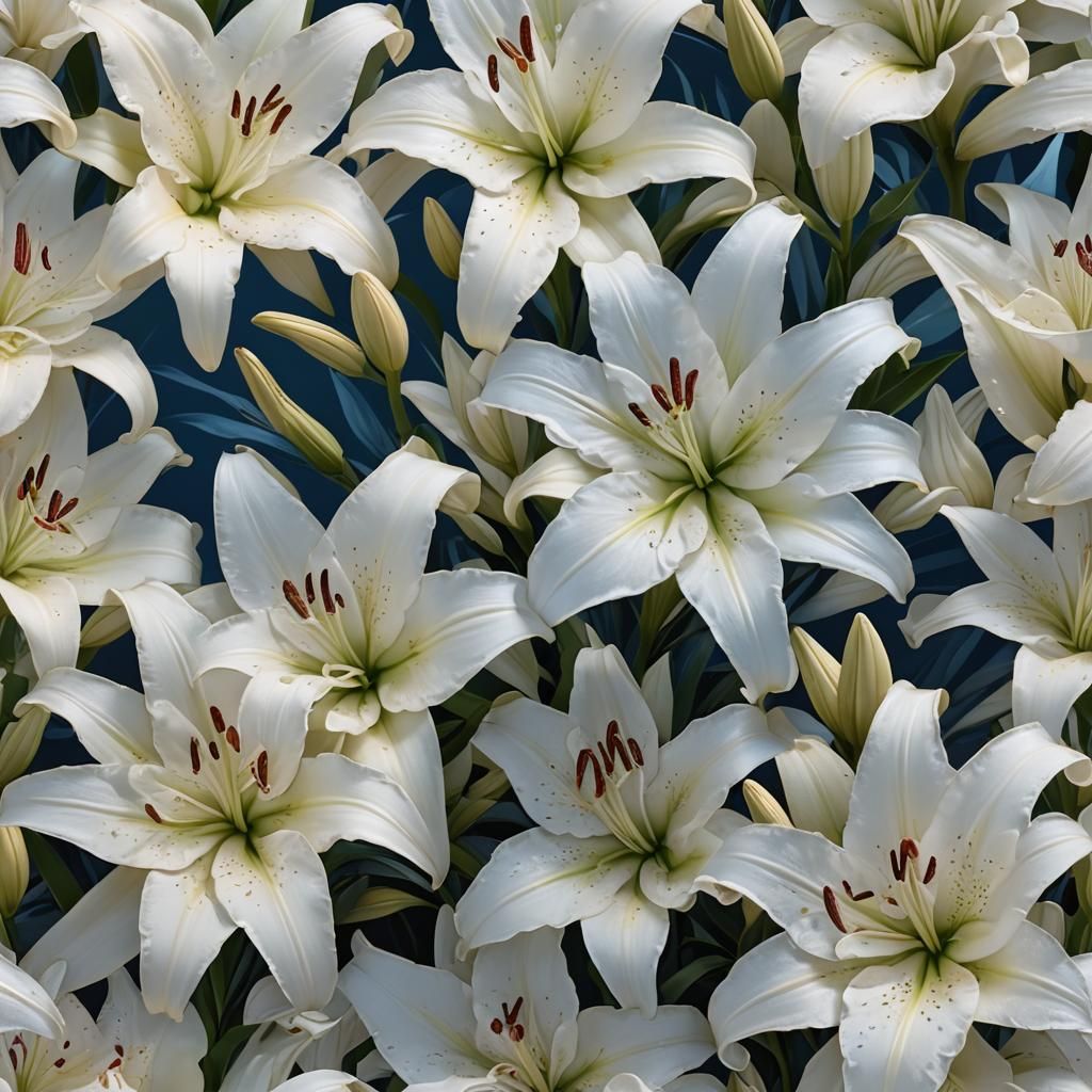 Blooming White Lilies in Hyper-Realistic Digital Art