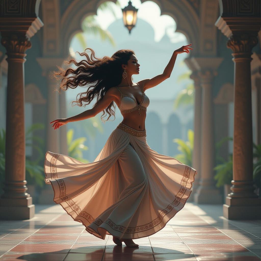 Woman Dancing with Floating Hair: Fantasy Art