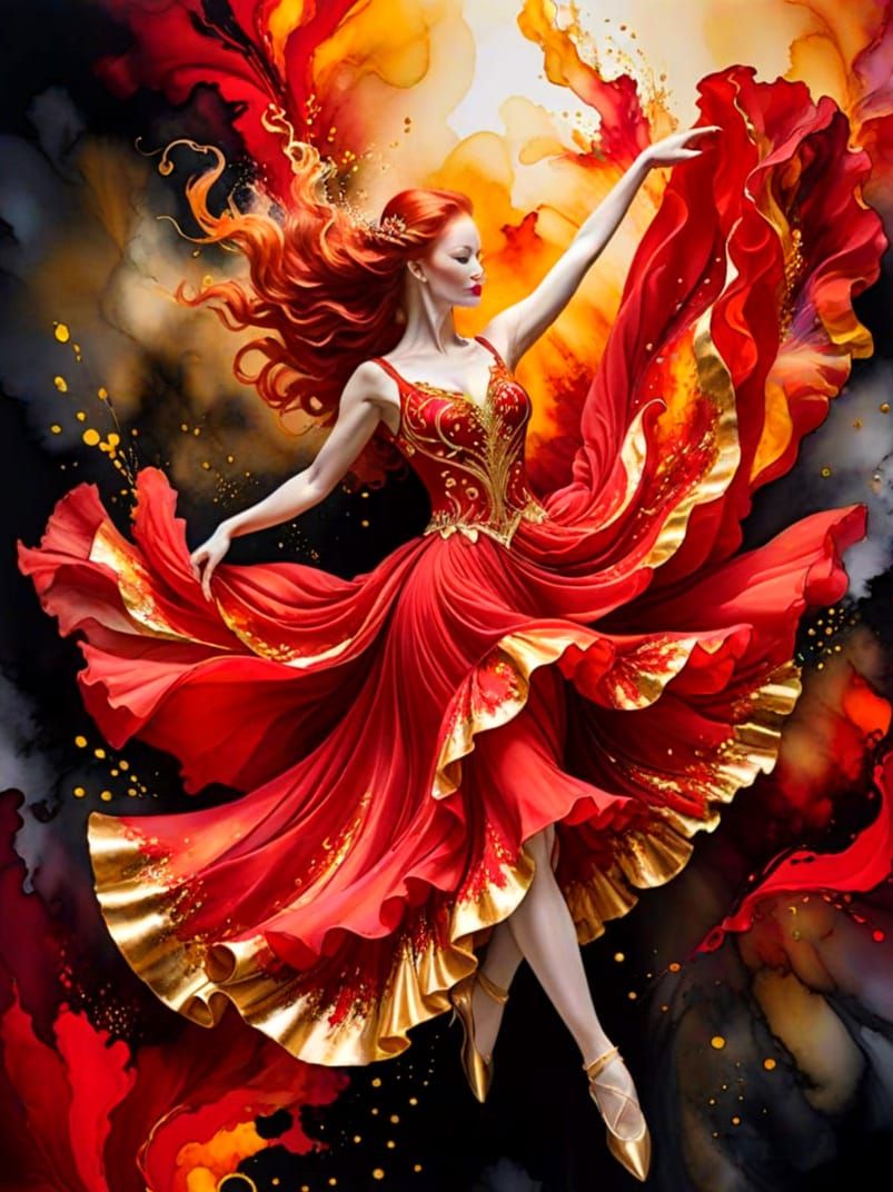 Vivid Red Alcohol Ink Dance Painting