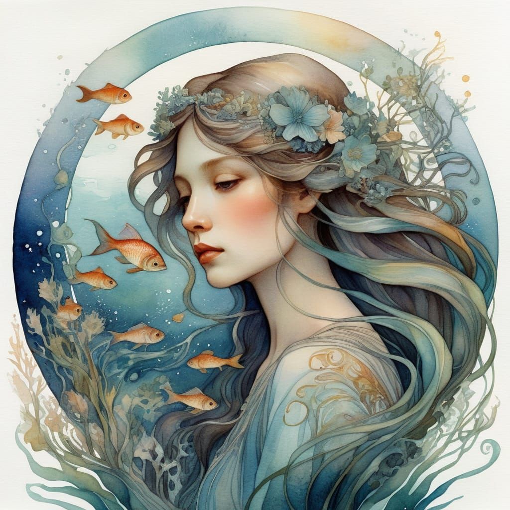 Ethereal Art Nouveau Goddess of the Sea