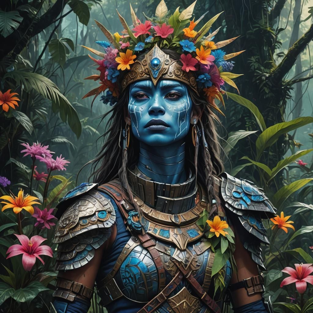 Amazonian Warrior in Jungle, Fantasy Concept Art