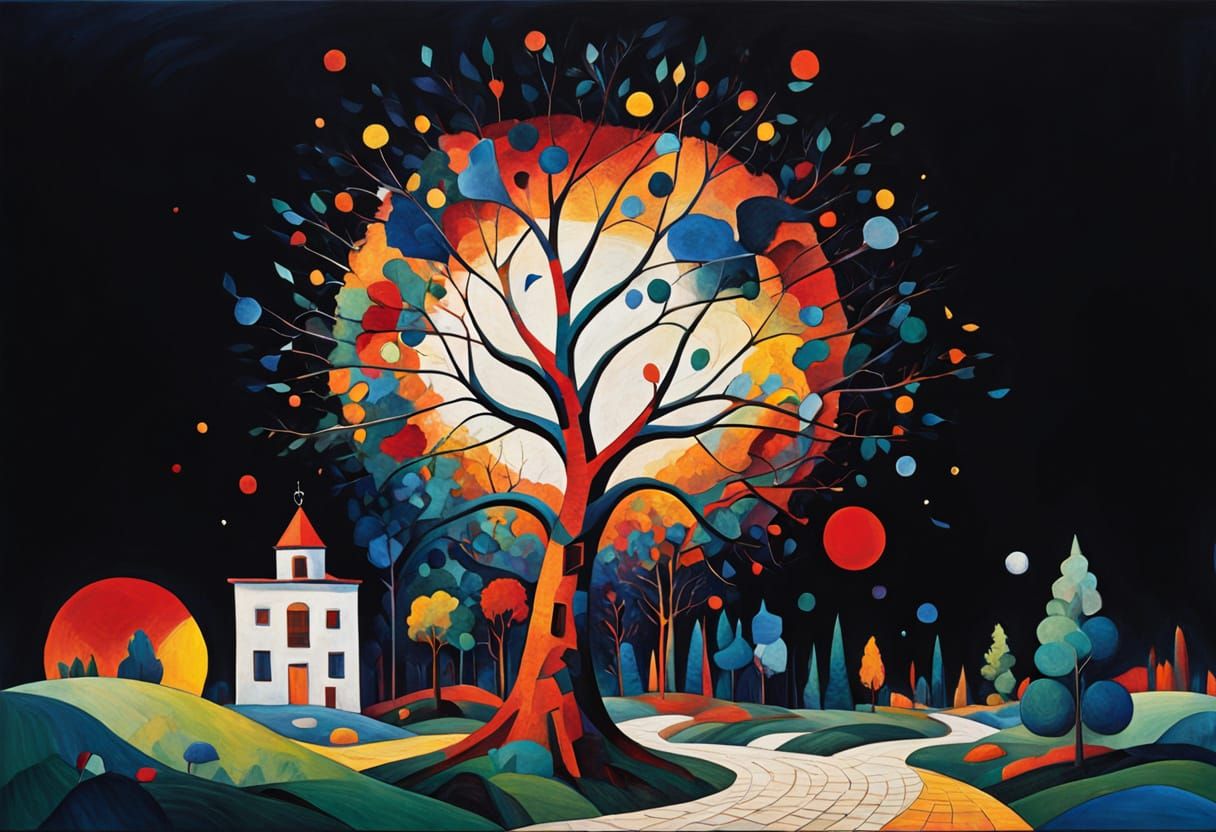 Abstract Swirling Trees in Bold Impasto Style