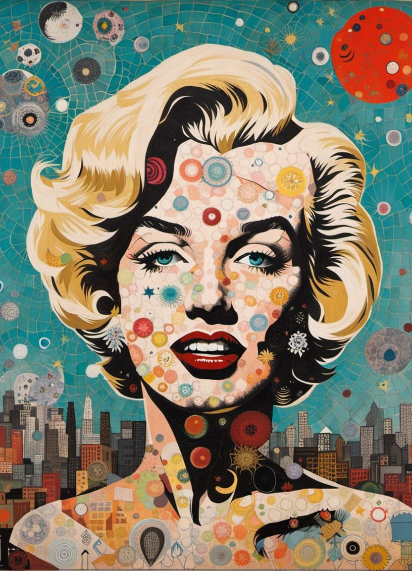 Marilyn Monroe Portrait in Dada and Folk Art Styles