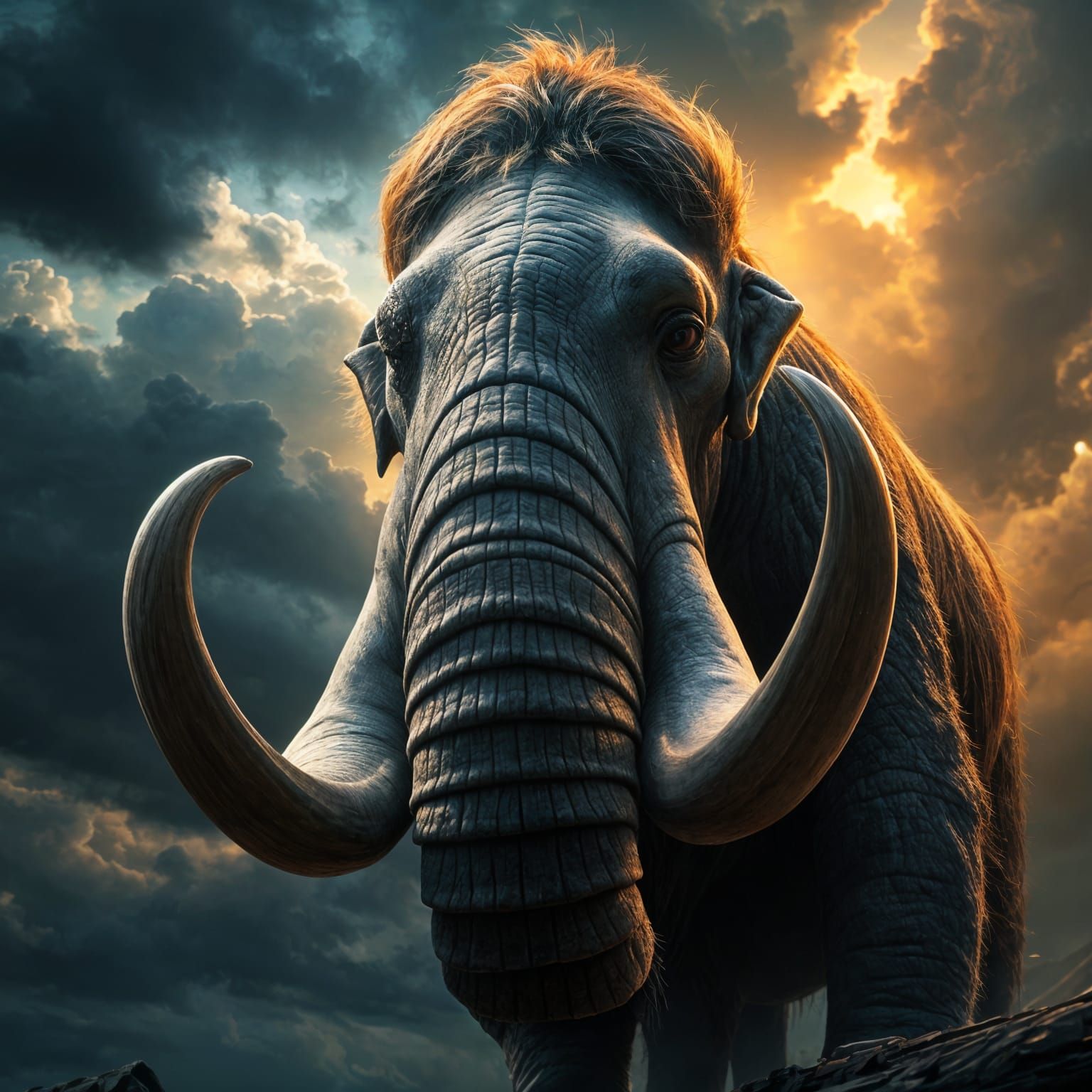Ominous Mastodon in Hyperrealistic Splash Art