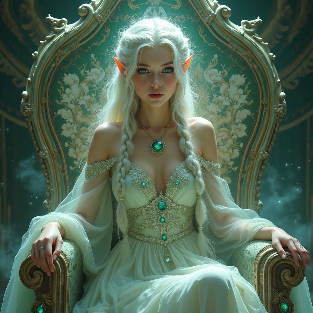 Ethereal Elf Queen in Art Nouveau Splendor