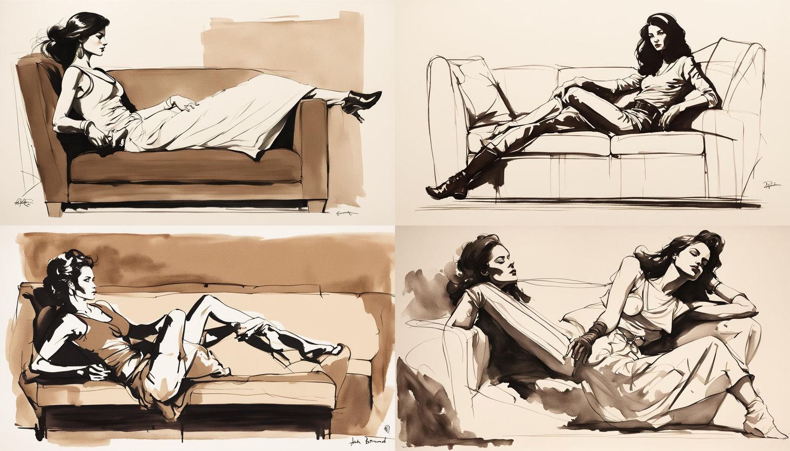 Attractive Woman Portrait in Ink Drawing Style