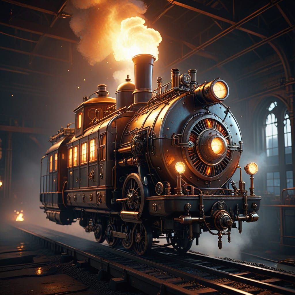 Victorian Steampunk Boat in Industrial Fantasy Setting