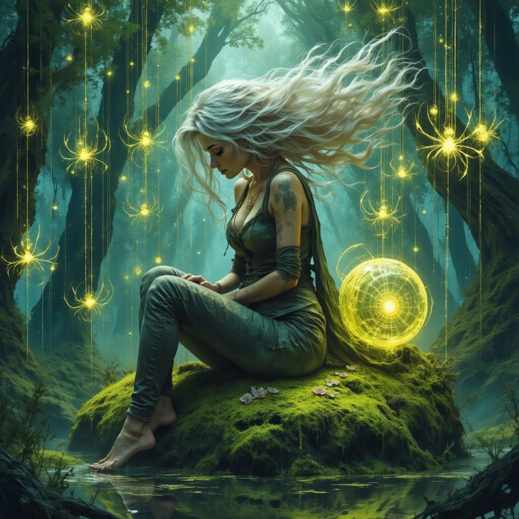 Miss Muffet in a Glowing Forest