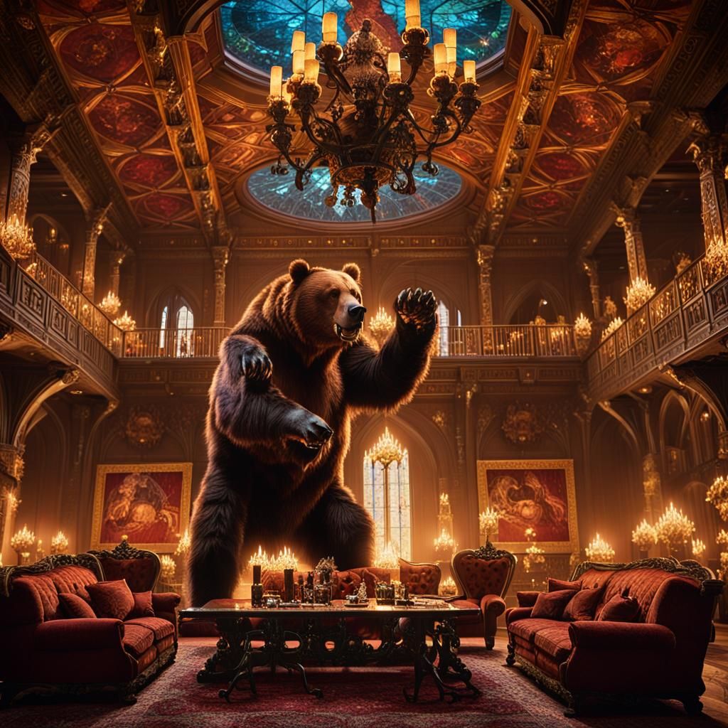 Dire Bear Smashing Furniture in Castle Room