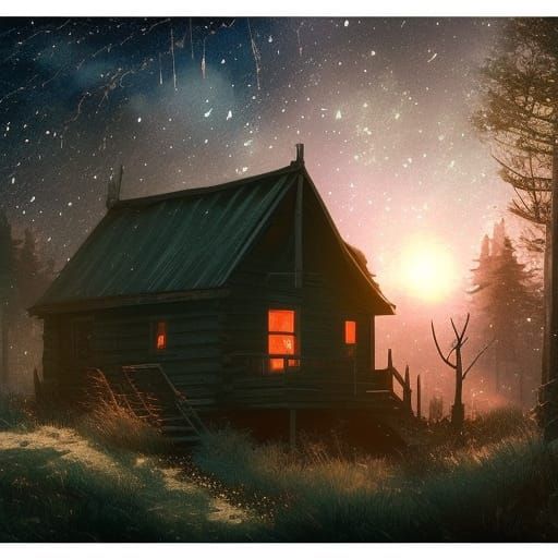Cabin Under Starscape: Hyperdetailed Concept Art