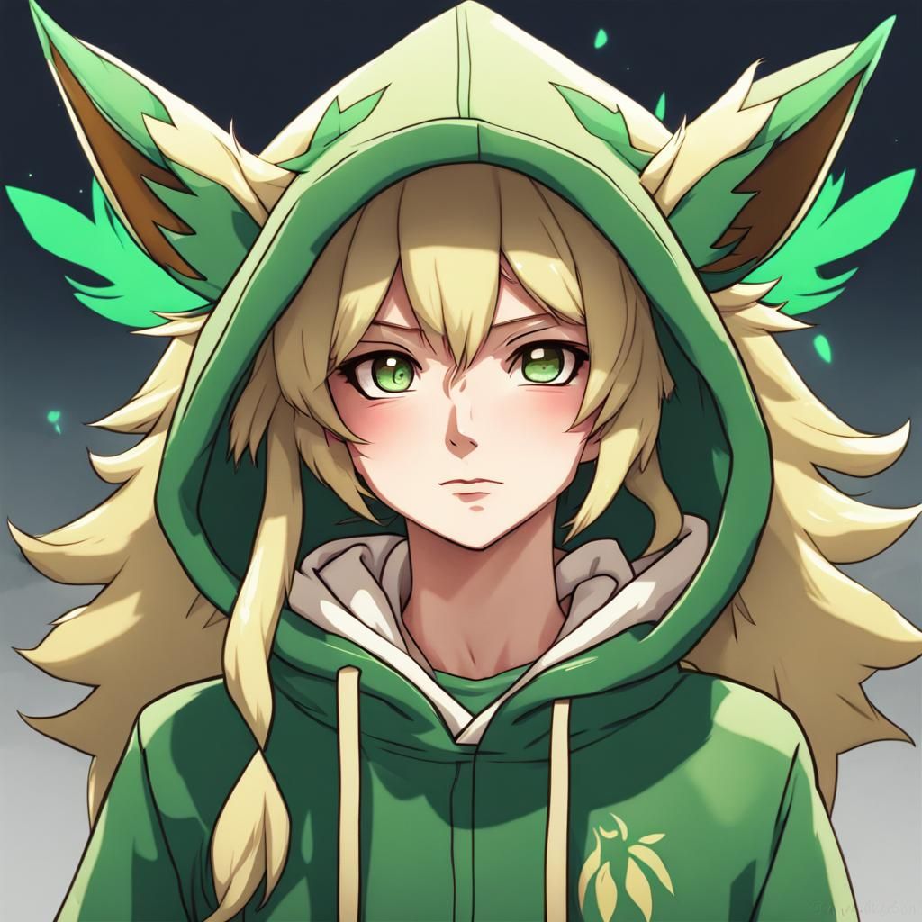 Anime Girl in Leafeon Hoodie