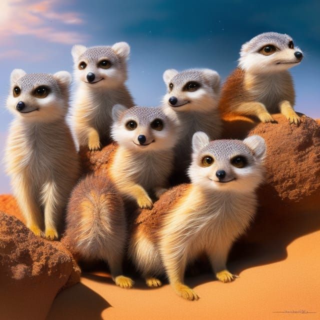 Playful Meerkat Pups in Desert Oasis Painting