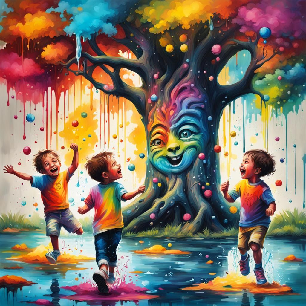 Joyful Children's Graffiti Art with Melting Paint