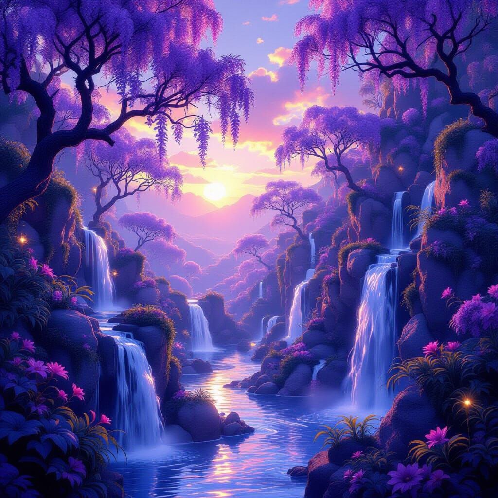 Whimsical Fairyland Under Lavender Twilight Sky
