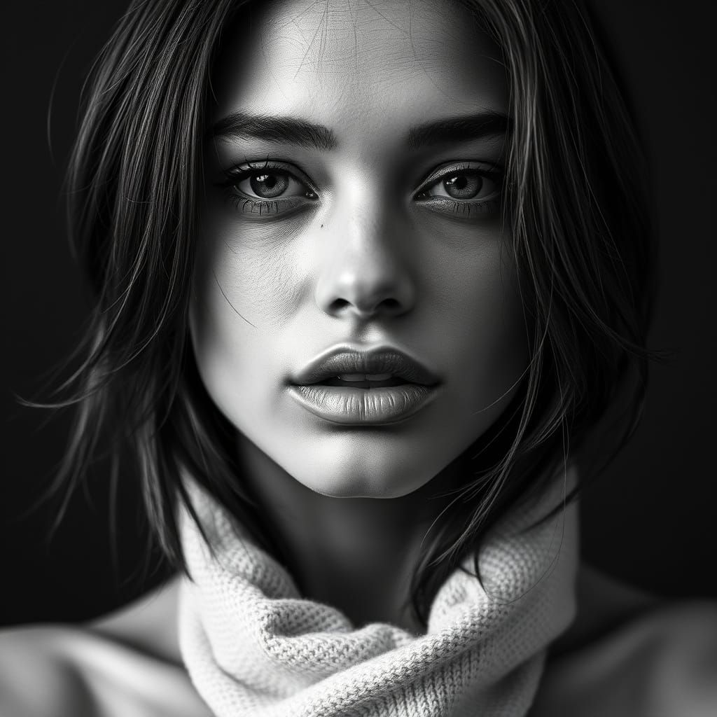 Stunning Black and White Portrait in High-Fashion Aesthetic