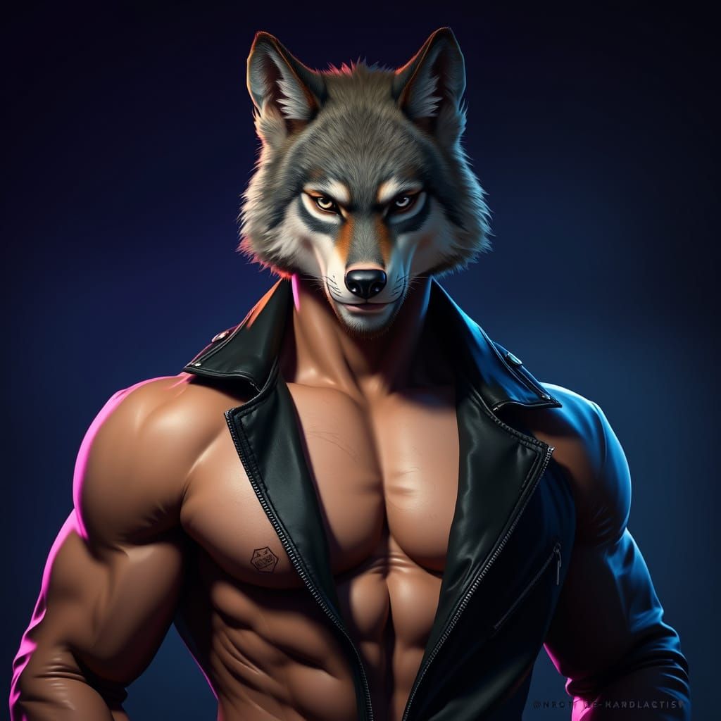 Chiseled Gay Wolf in Fitted Leather Jacket