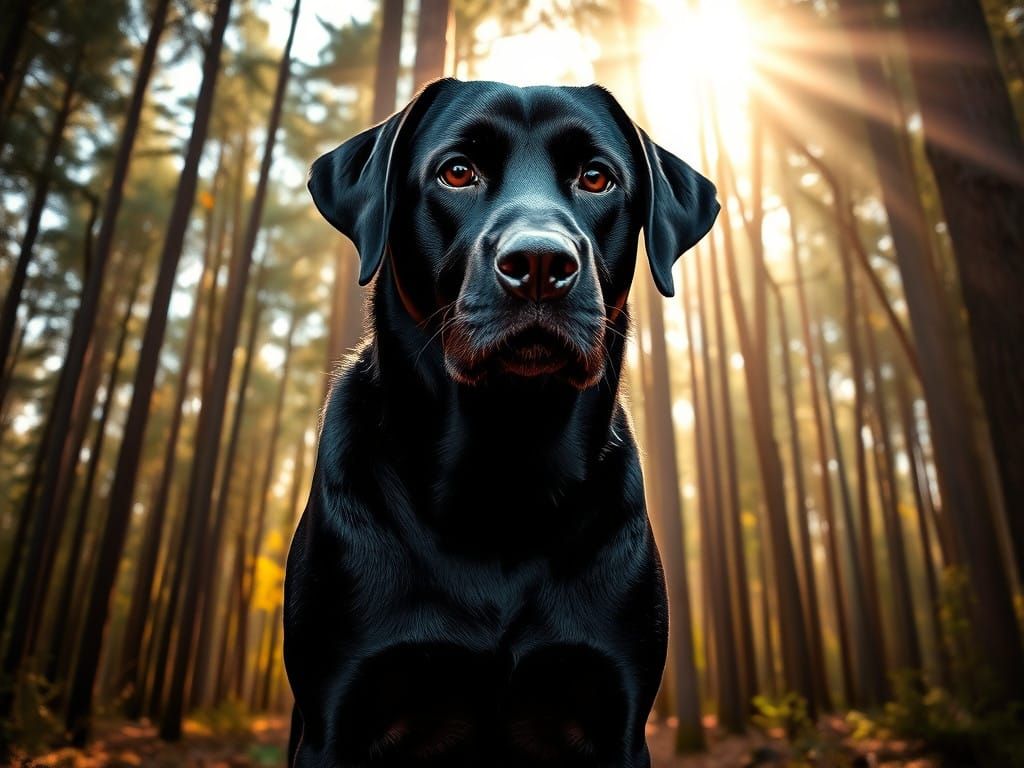 Hyperrealistic Black Labrador Retriever in Enchanting Forest