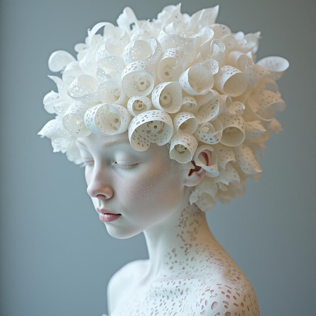 Delicate White Curls with Filigree and Fractoluminescense