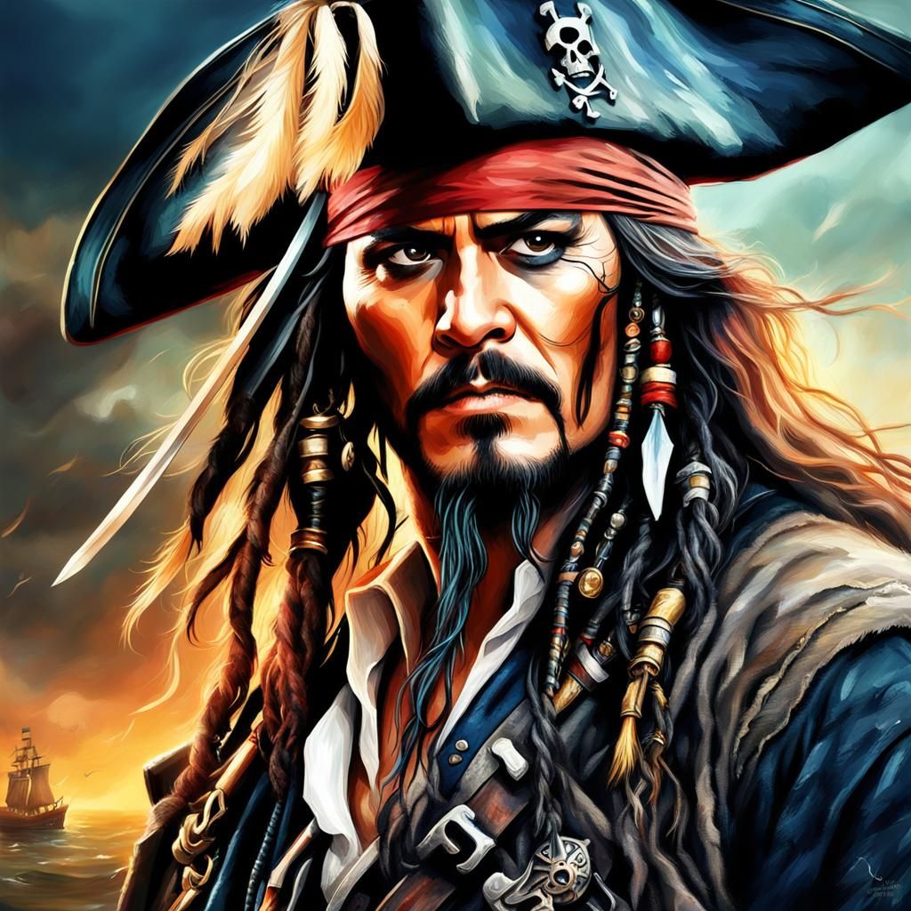 Pirate Commander Portrait in Digital Art Style