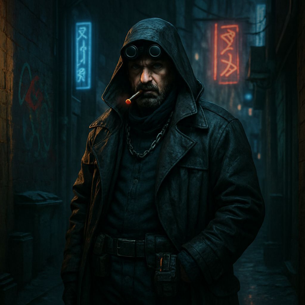 Shadowrun Fixer in Cyberpunk Alleyway