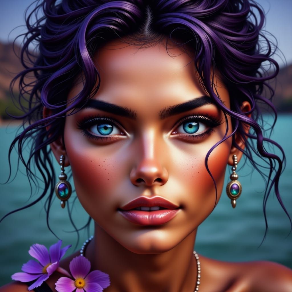 Soft Focus Indian Goddess with Neon Eyes in Wild Serenity