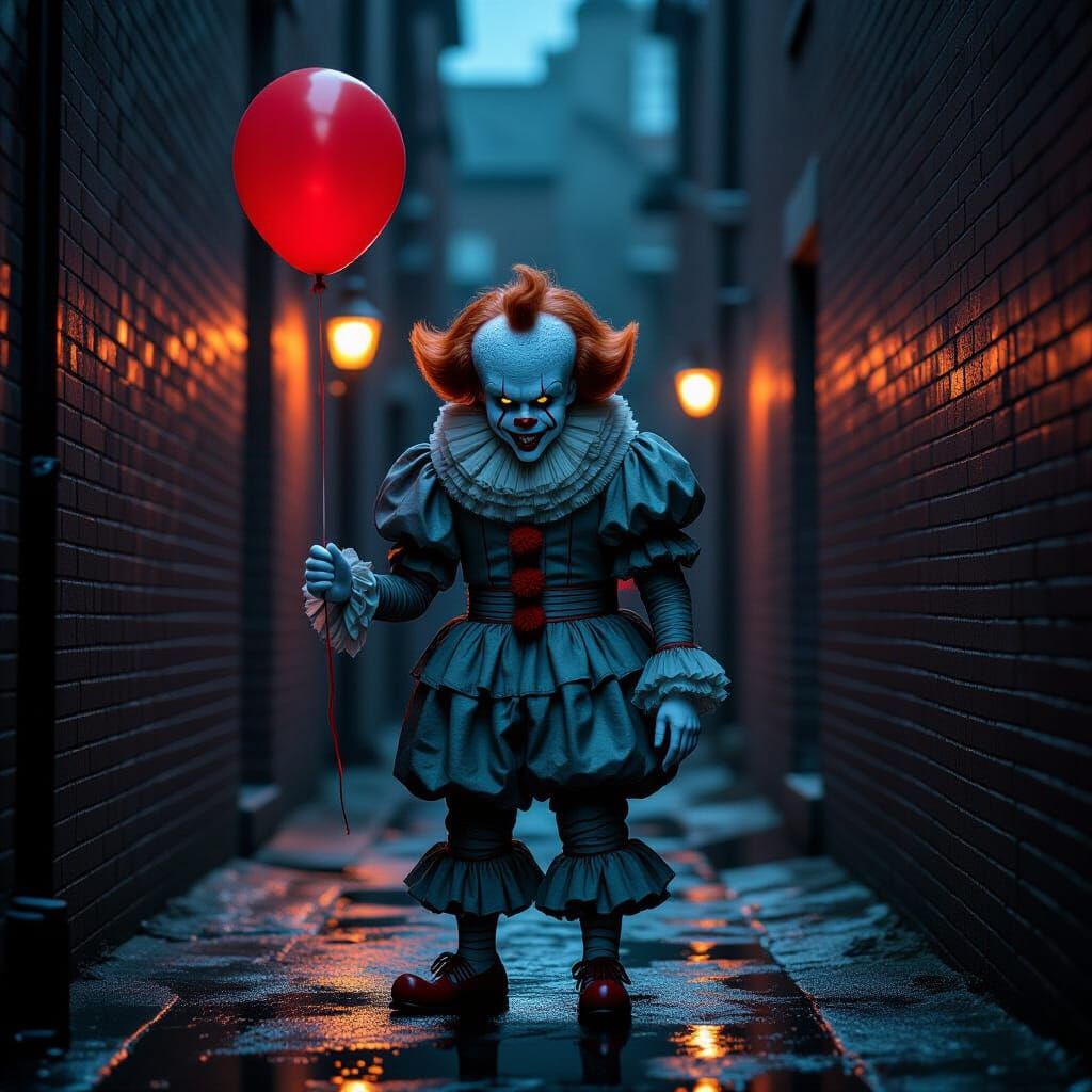 Terrifying Pennywise Clown in Dark Alleyway