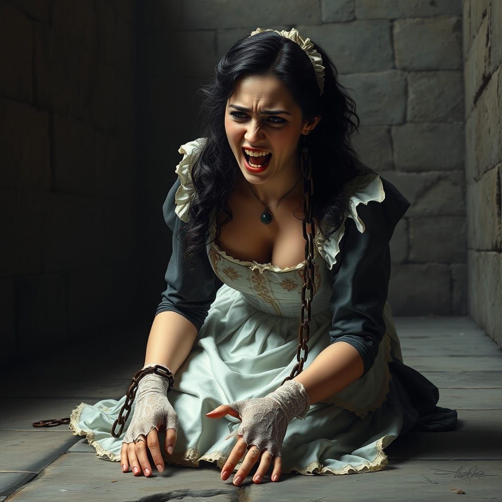 A Desperate Maid in a 17th-Century Asylum Scene in Baroque S...