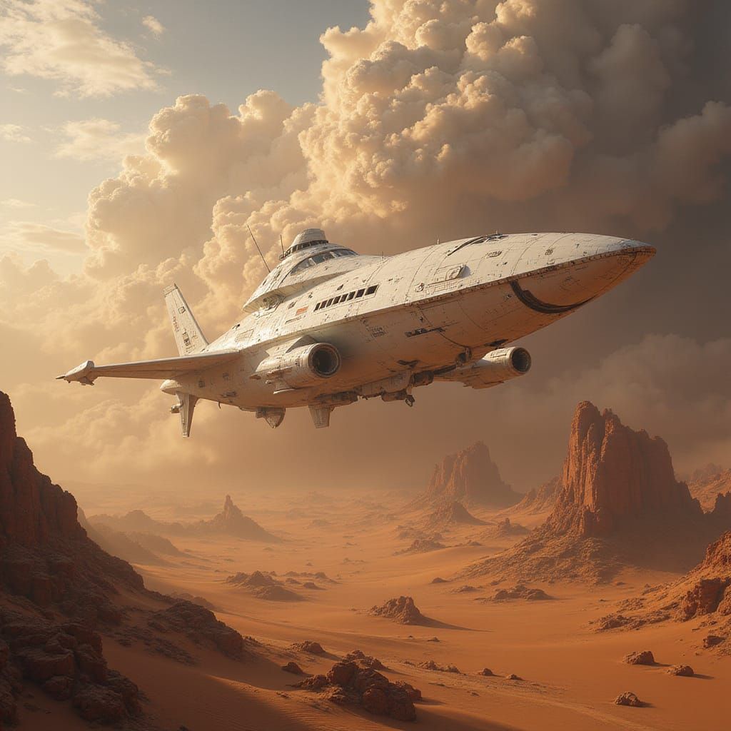Starship Re-entry Over Desert Continent in Matte Painting St...