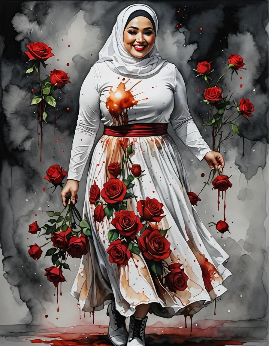 Psychedelic Alcohol Ink Portrait of Woman with Roses