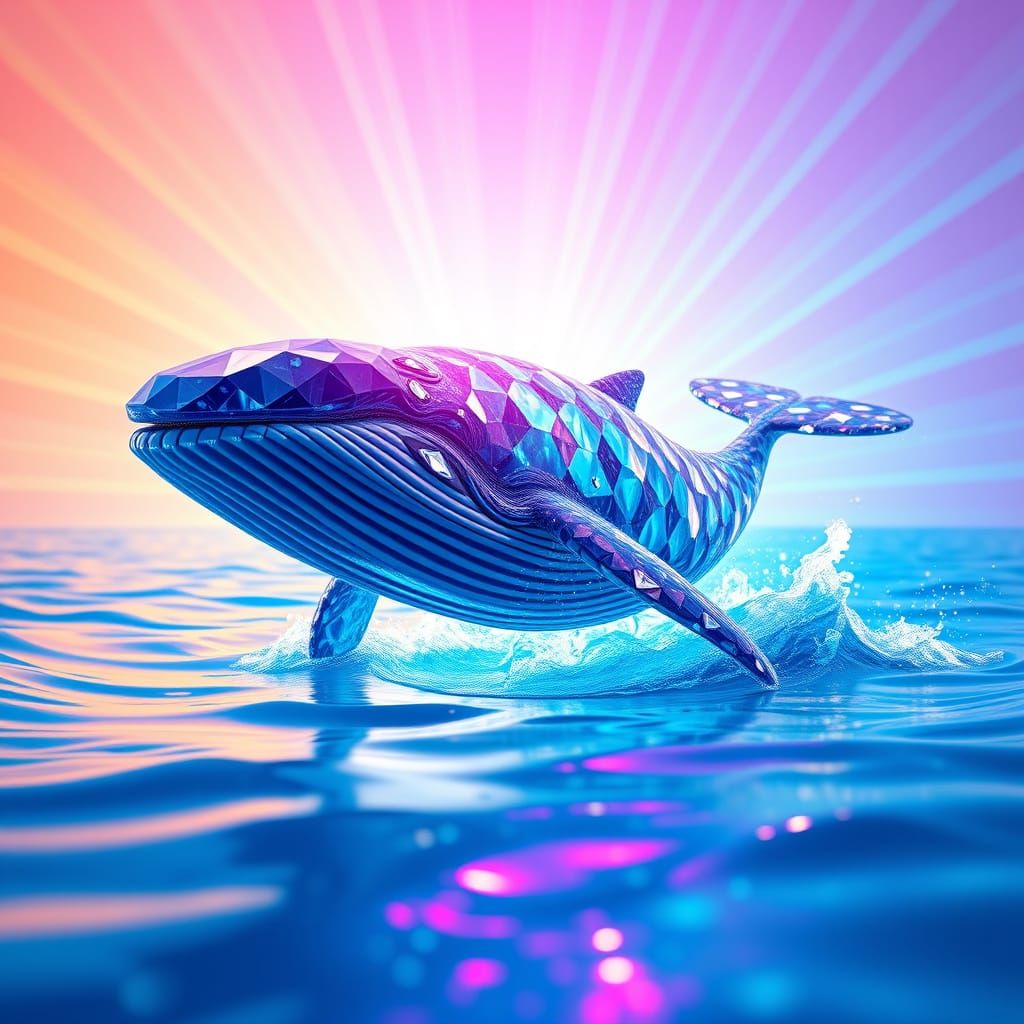 Spectacular Diamond Whale Leaps from Electric Blue Depths