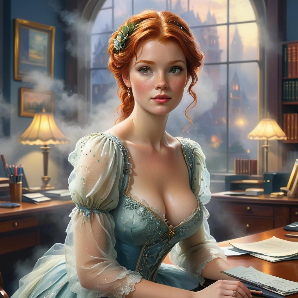 Ethereal Ginger Haired Woman in Office Setting