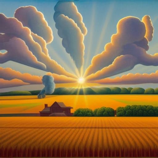 Wheat Field Under Thunderclouds in Regionalist Style